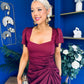 Laura Flutter Sleeve Gathered Midi Dress Wine