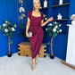 Laura Flutter Sleeve Gathered Midi Dress Wine