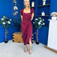 Laura Flutter Sleeve Gathered Midi Dress Wine