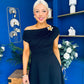 Reagan Gold Broach Detail Midi Dress Black