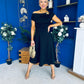 Reagan Gold Broach Detail Midi Dress Black
