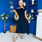 Reagan Gold Broach Detail Midi Dress Black