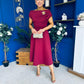 Reagan Gold Broach Detail Midi Dress Wine
