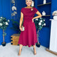 Reagan Gold Broach Detail Midi Dress Wine