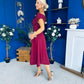 Reagan Gold Broach Detail Midi Dress Wine