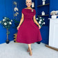 Reagan Gold Broach Detail Midi Dress Wine