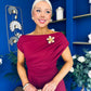 Reagan Gold Broach Detail Midi Dress Wine