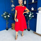 Reagan Gold Broach Detail Midi Dress Red