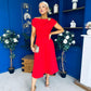 Reagan Gold Broach Detail Midi Dress Red