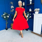 Reagan Gold Broach Detail Midi Dress Red