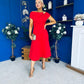 Reagan Gold Broach Detail Midi Dress Red