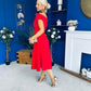 Reagan Gold Broach Detail Midi Dress Red