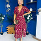Kendra Gold Leaf Detail Midi Dress Wine