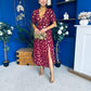 Kendra Gold Leaf Detail Midi Dress Wine