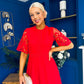 Oran Crochet Detail Occasion Dress Red
