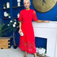 Oran Crochet Detail Occasion Dress Red