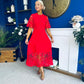 Oran Crochet Detail Occasion Dress Red
