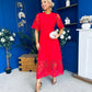 Oran Crochet Detail Occasion Dress Red