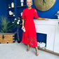 Oran Crochet Detail Occasion Dress Red