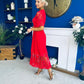 Oran Crochet Detail Occasion Dress Red