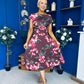 Tracey Detailed Midi Dress Floral Chocolate