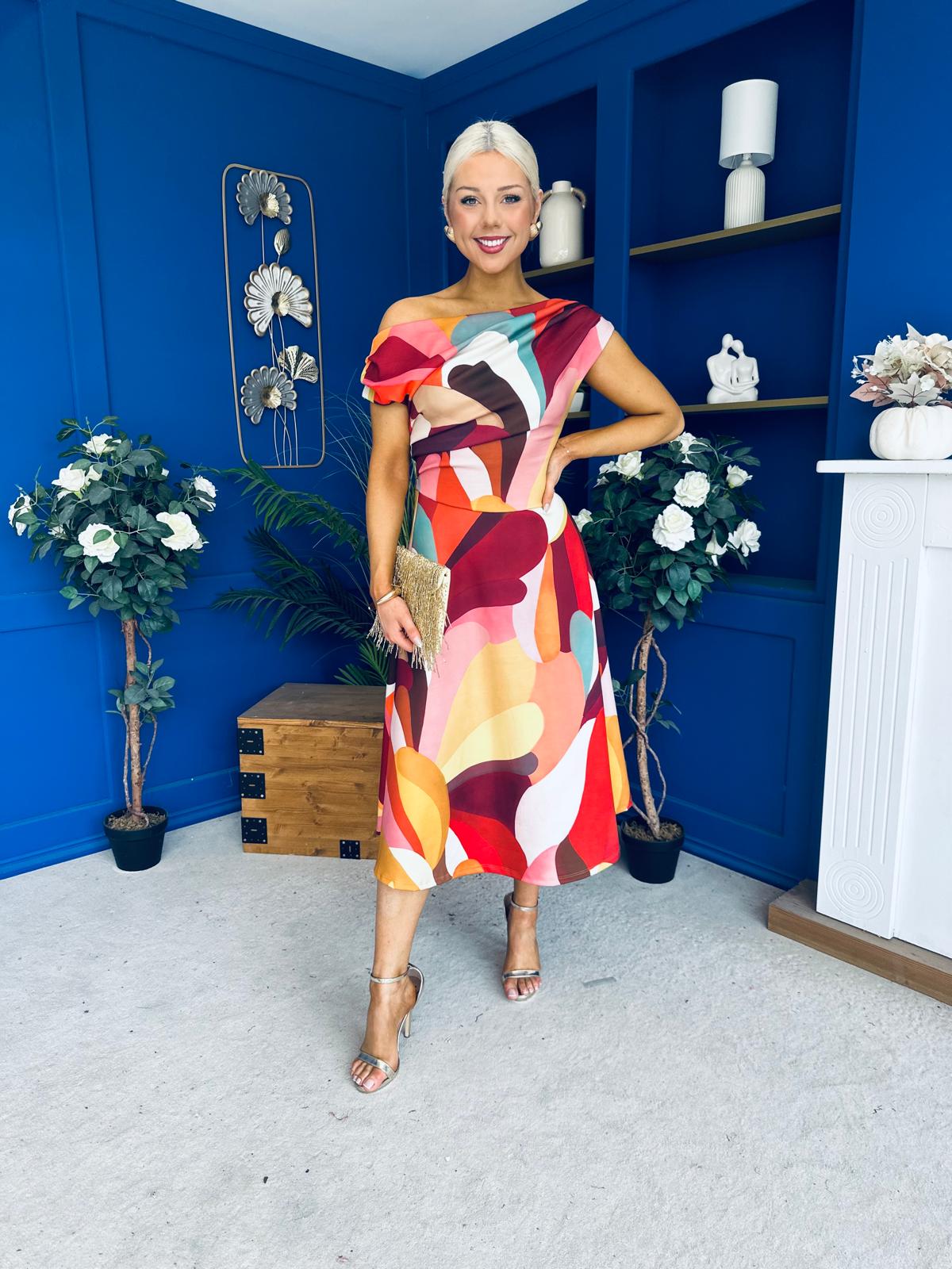 Tracey Detailed Midi Dress Geo Autumn