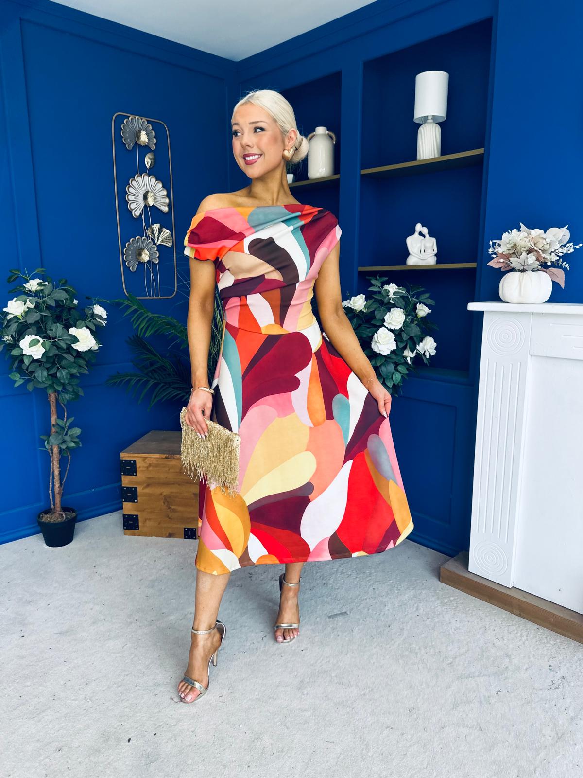 Tracey Detailed Midi Dress Geo Autumn