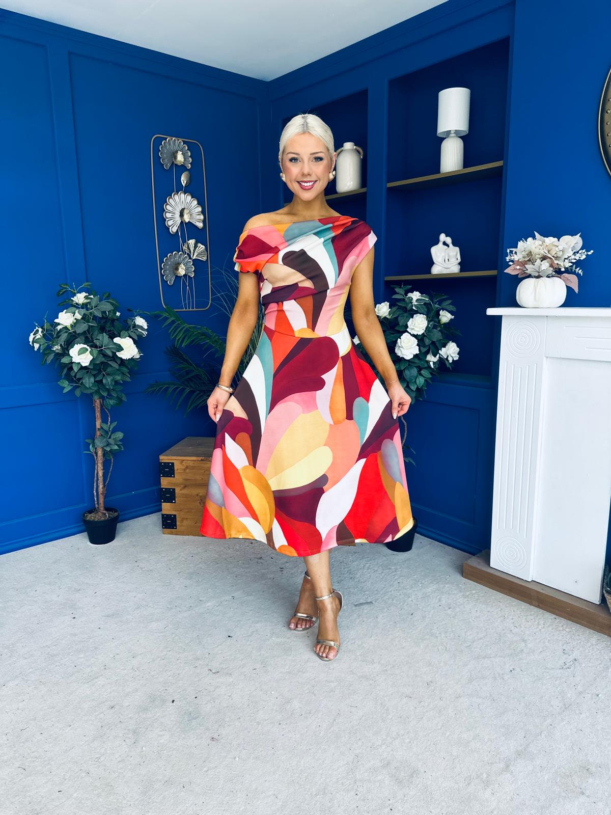 Tracey Detailed Midi Dress Geo Autumn
