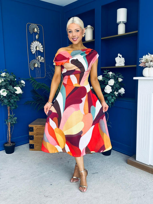 Tracey Detailed Midi Dress Geo Autumn