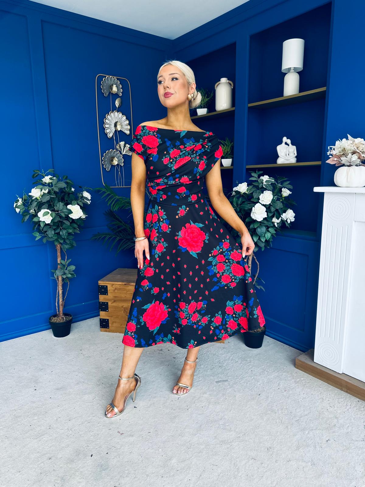 Tracey Detailed Midi Dress Floral Black