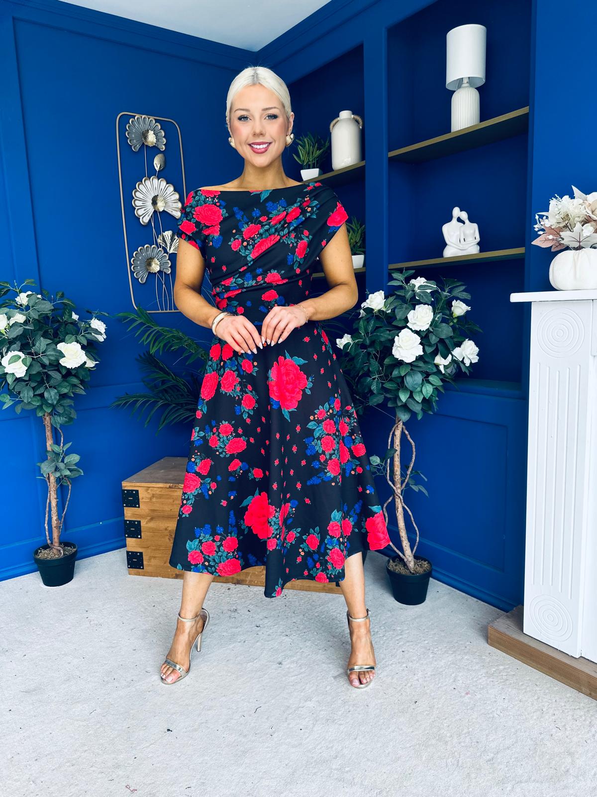 Tracey Detailed Midi Dress Floral Black