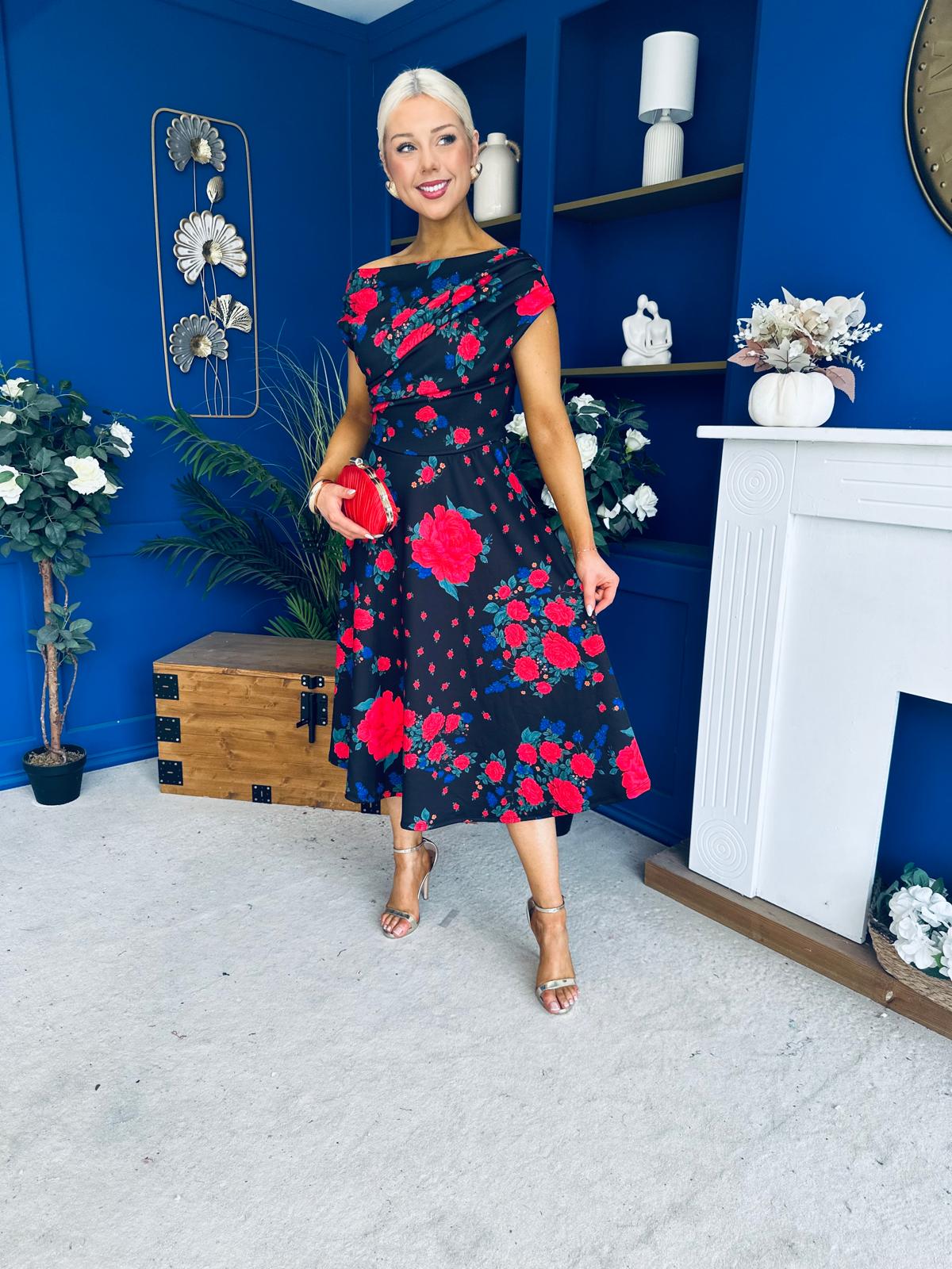 Tracey Detailed Midi Dress Floral Black