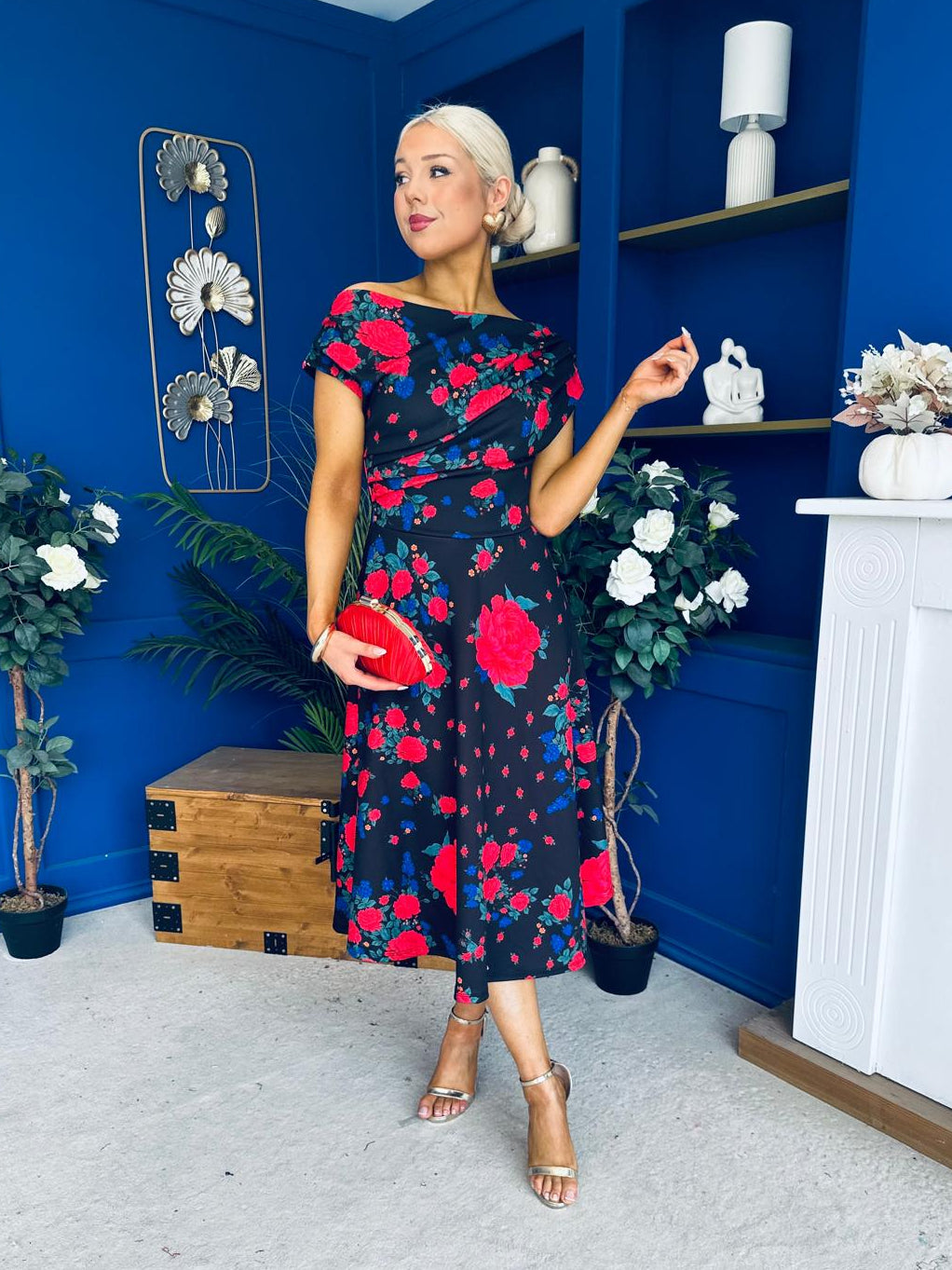Tracey Detailed Midi Dress Floral Black