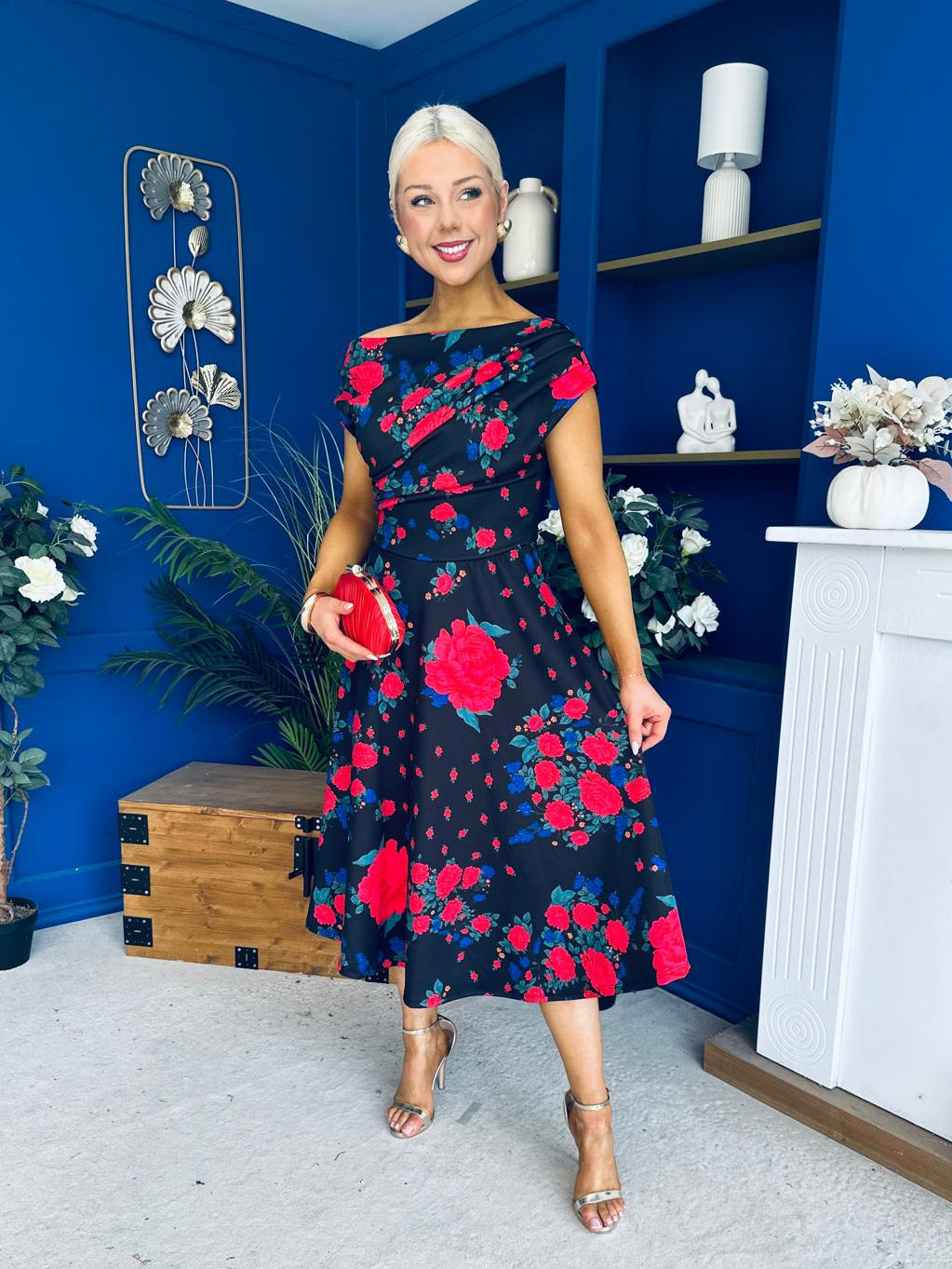 Tracey Detailed Midi Dress Floral Black