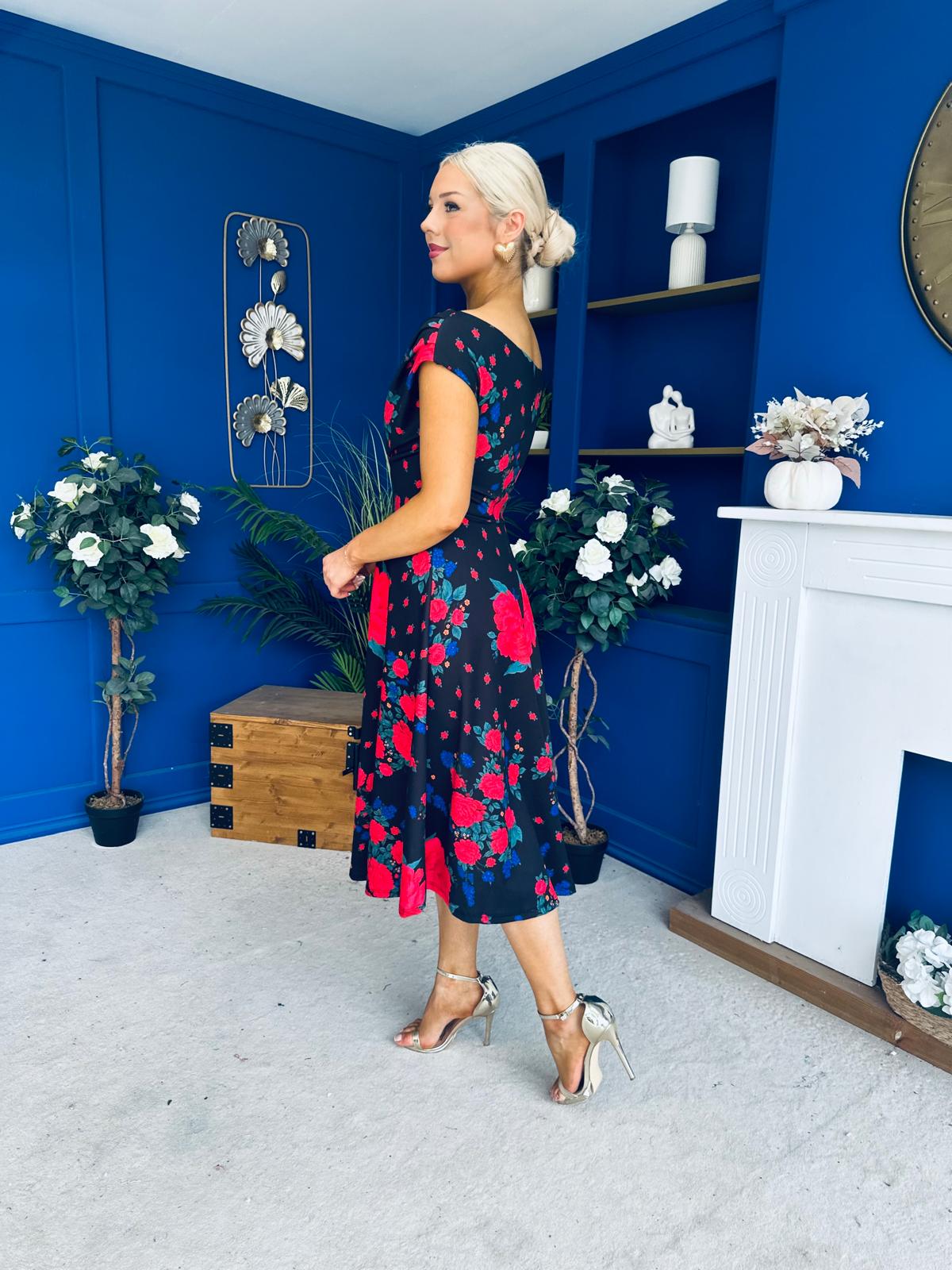 Tracey Detailed Midi Dress Floral Black