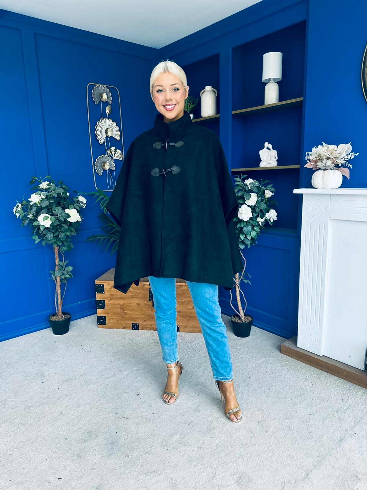 Rachel Toggle & Rope Poncho Black