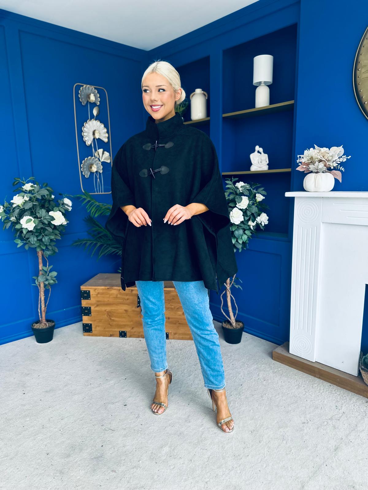 Rachel Toggle & Rope Poncho Black