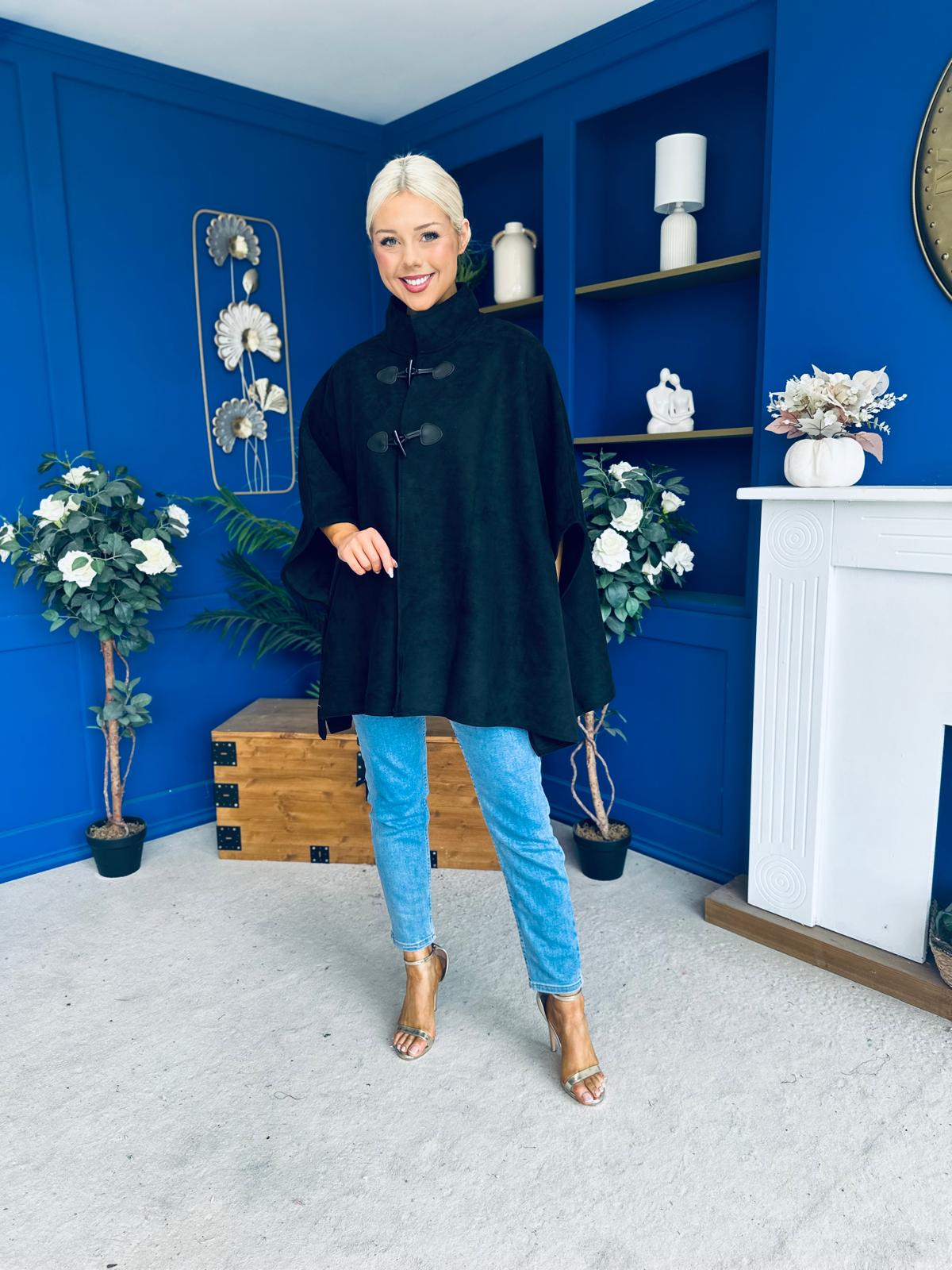 Rachel Toggle & Rope Poncho Black
