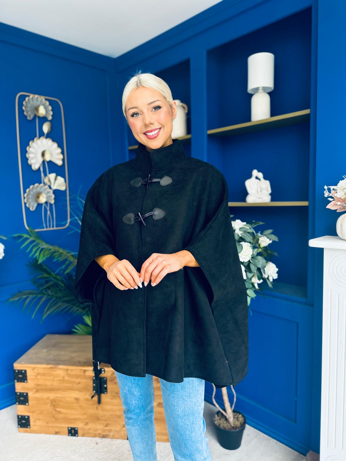 Rachel Toggle & Rope Poncho Black