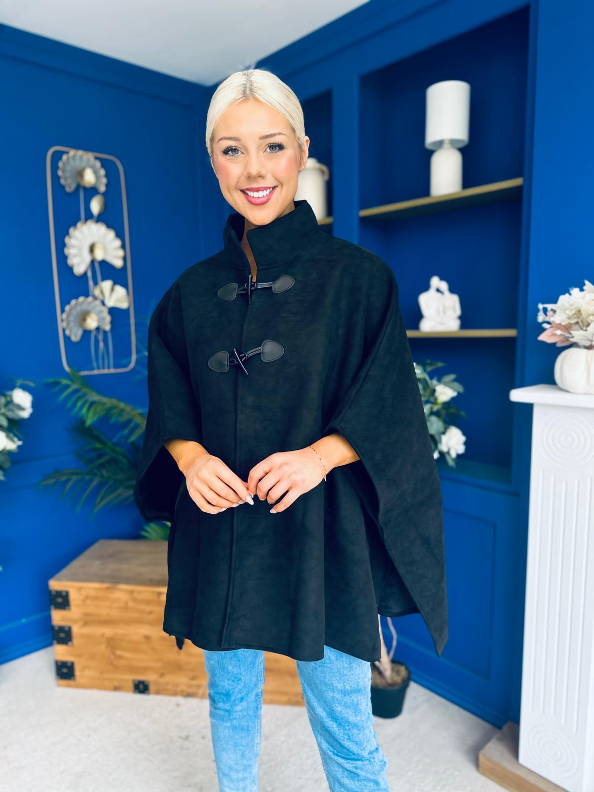 Rachel Toggle & Rope Poncho Black