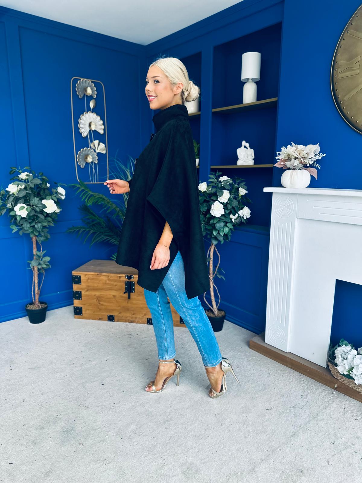 Rachel Toggle & Rope Poncho Black