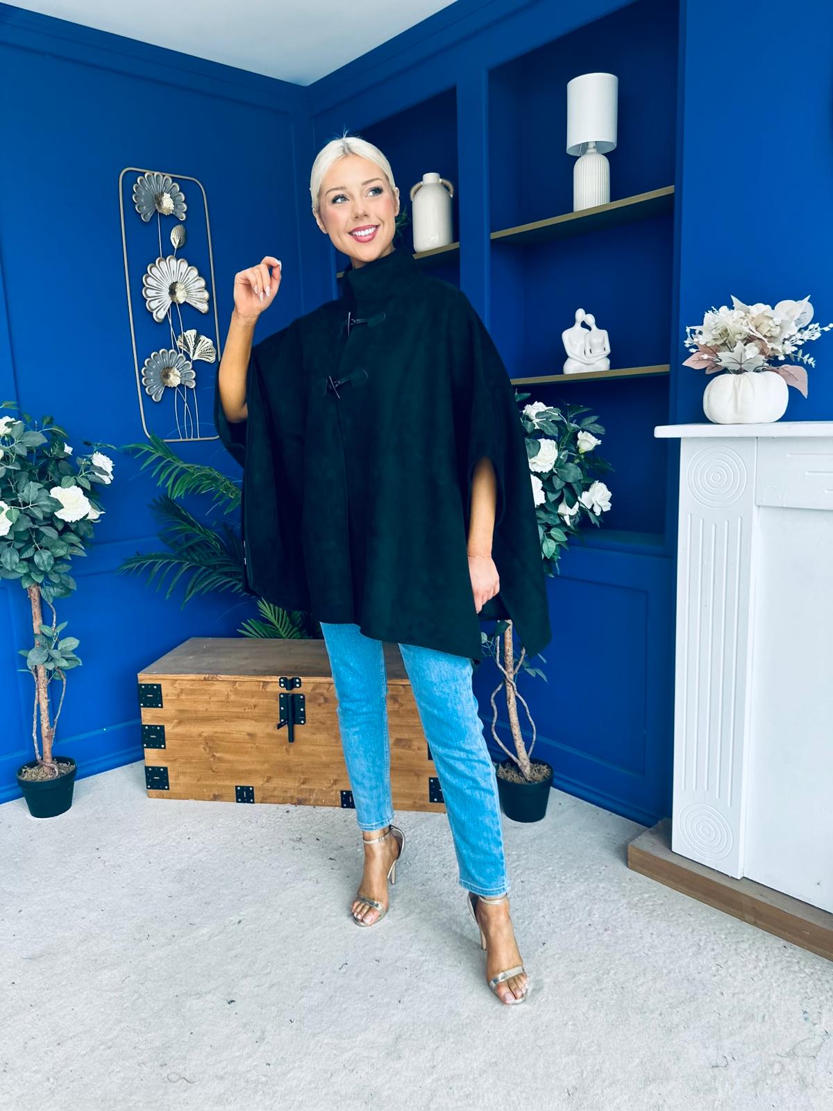 Rachel Toggle & Rope Poncho Black