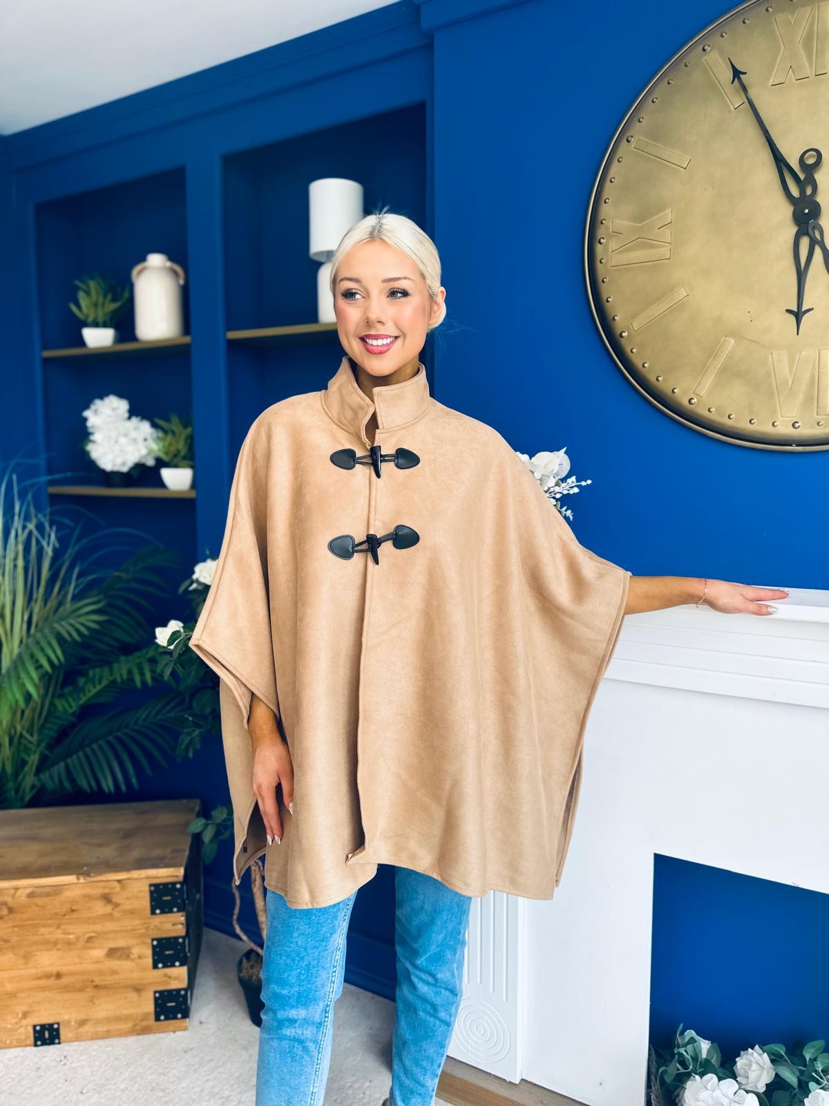 Rachel Toggle & Rope Poncho Camel