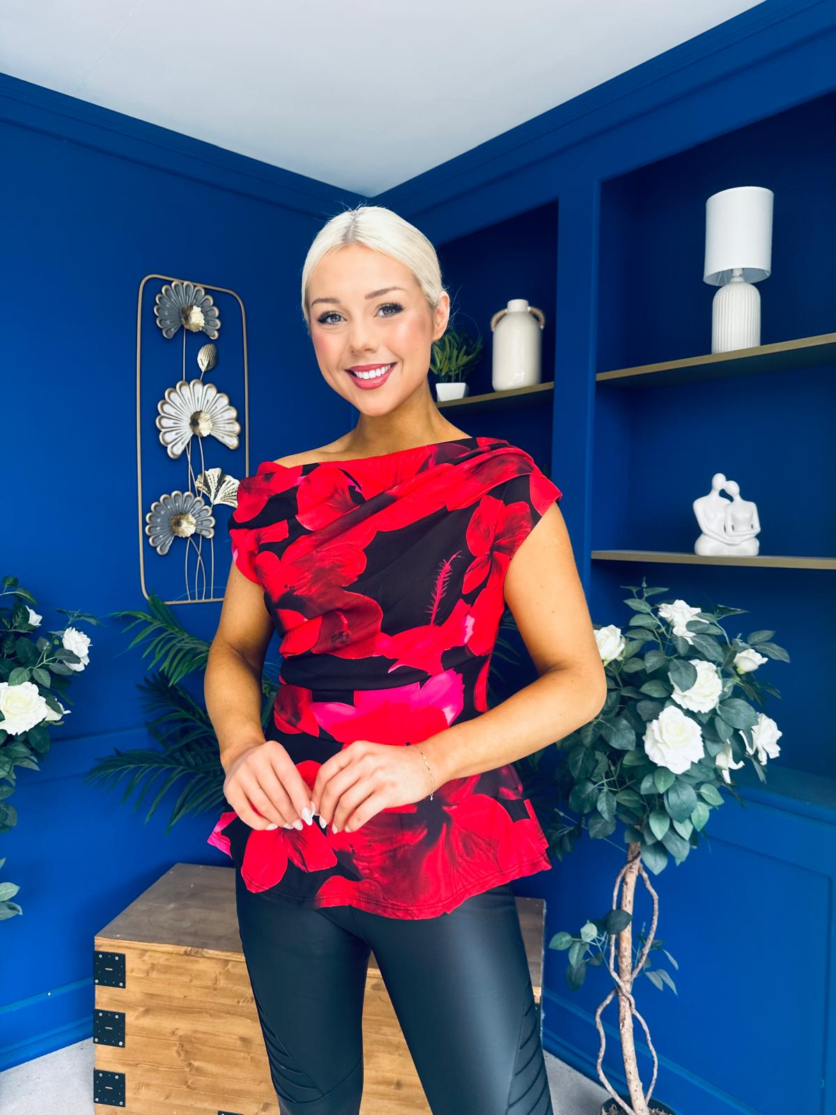 Heather Pleat Detail Top Floral Rouge