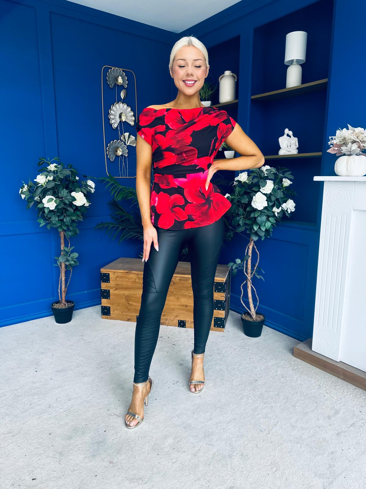 Heather Pleat Detail Top Floral Rouge