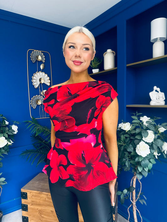 Heather Pleat Detail Top Floral Rouge