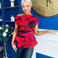 Heather Pleat Detail Top Floral Rouge