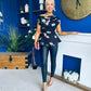 Heather Pleat Detail Top Floral Black