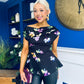Heather Pleat Detail Top Floral Black