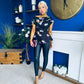 Heather Pleat Detail Top Floral Black